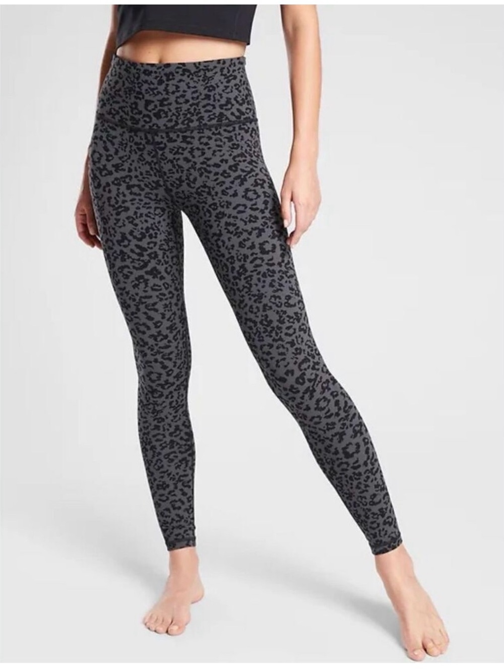 Athleta High Waist Leopard Print Leggings - Gray/Black